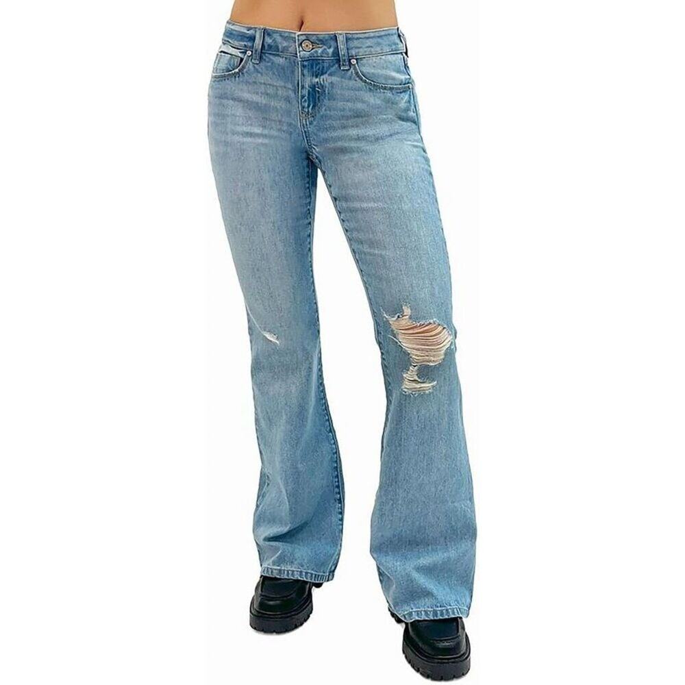 Rewash Vintage Reunion Low Rise Distressed Flare Jeans Light Wash Size 13/31